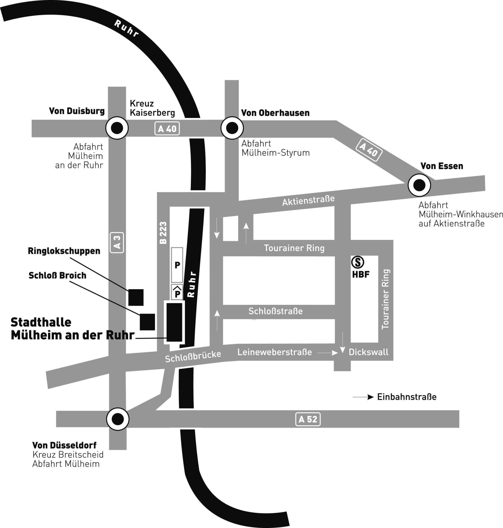 Anfahrtsskizze der Stadthalle Mülheim an der Ruhr